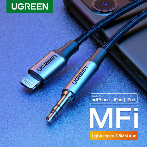 Ugreen MFi Lightning to 3.5mm Aux Cable for iPhone 11 Pro Max X 7 3.5mm Jack Male 1M Cable Car Converter Headphone Audio Adapter